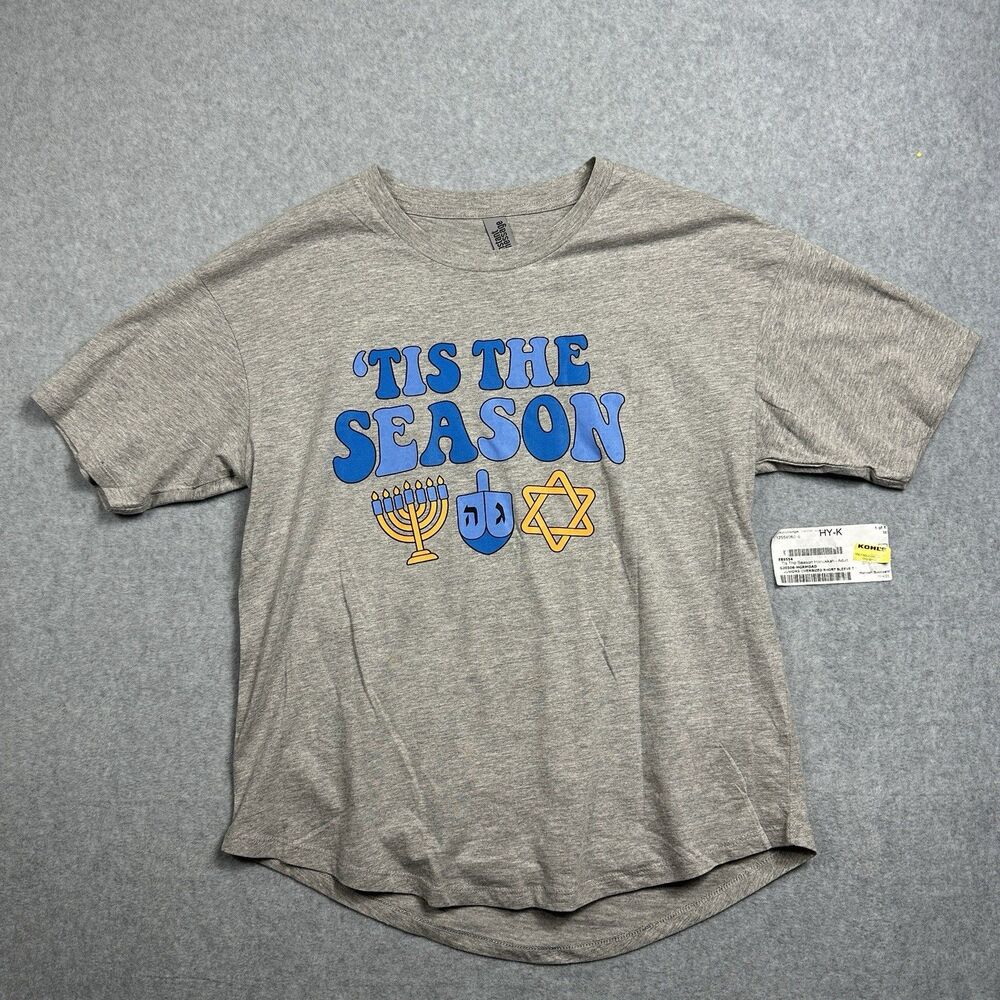 NWT Junior's Size M Tis The Season Hanukkah Gray Short Sleeves Crew Neck T'Shirt